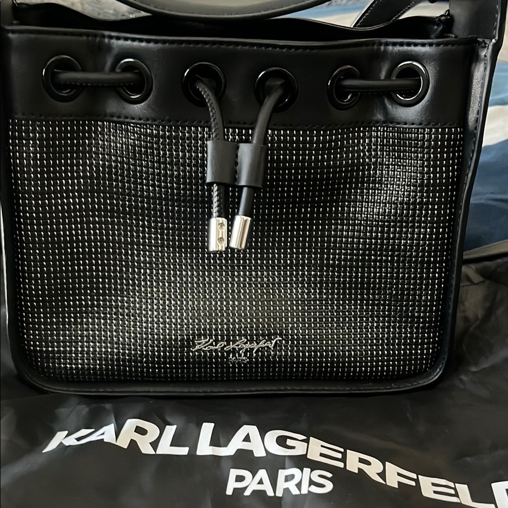 Karl Lagerfeld Black and Silver Handbag